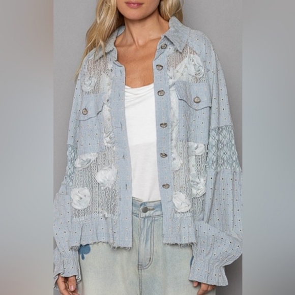 POL Jackets & Blazers - POL Light Blue Lace Button Jacket/Blouse